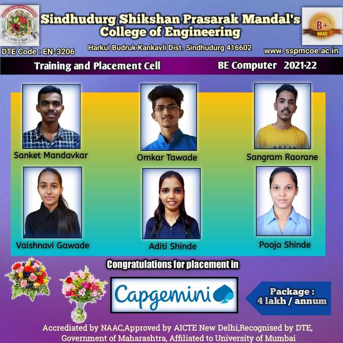 Congratulations for placements in capgemini 2021-22