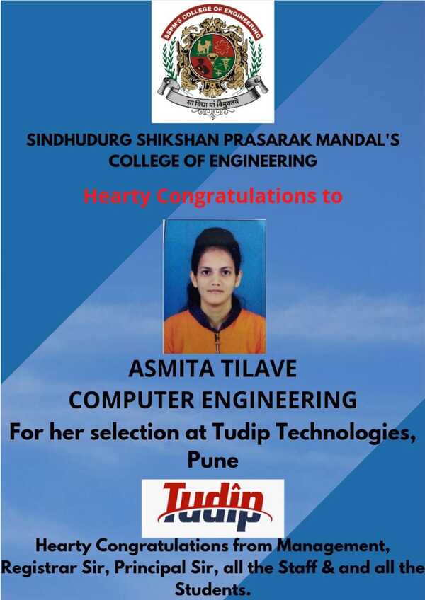 Ms. Asmita Tilave - Congrats for selection in Tudip Technologies