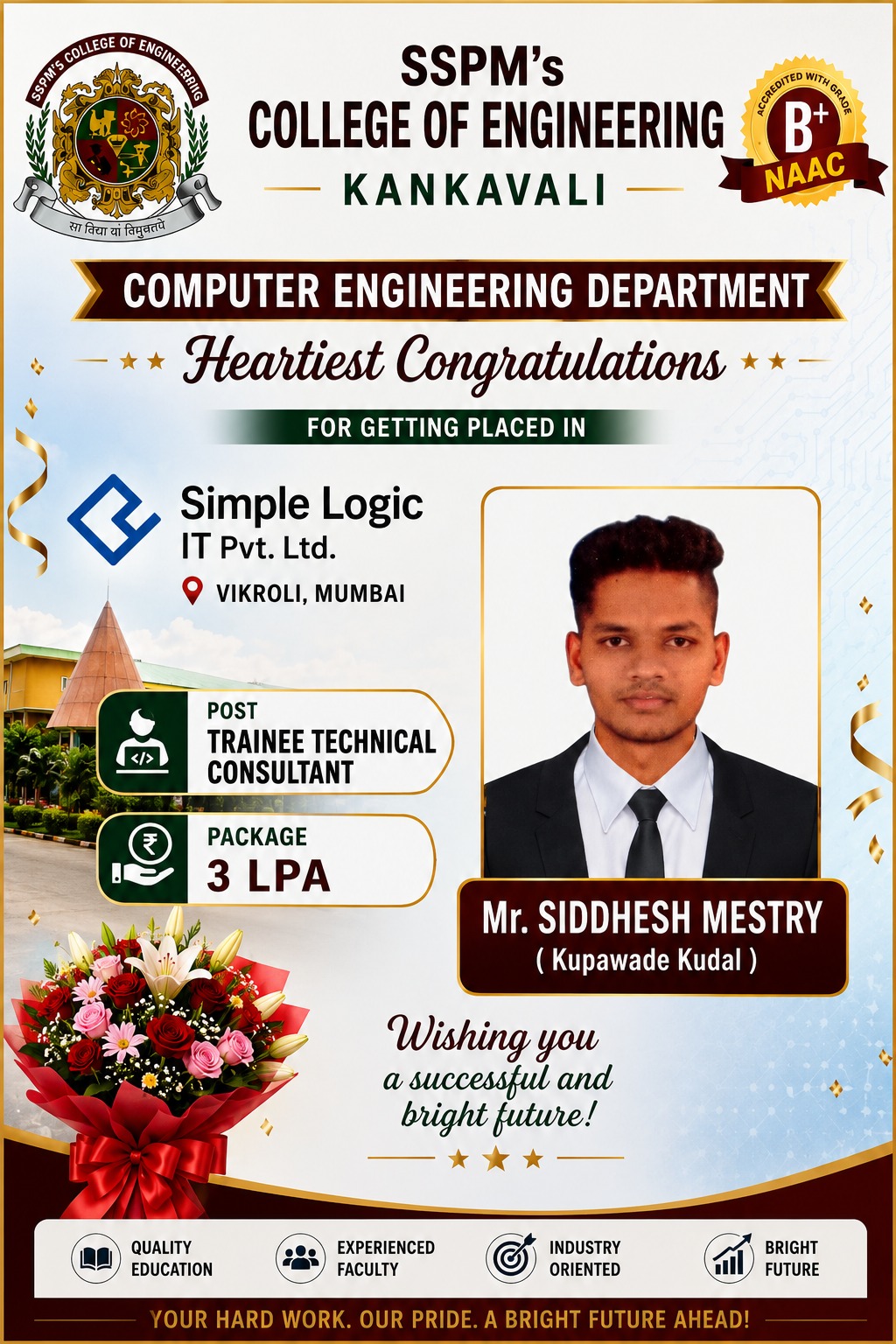Congratulations for placement in SIMPLAE LOGIC IT PVT.LTD.