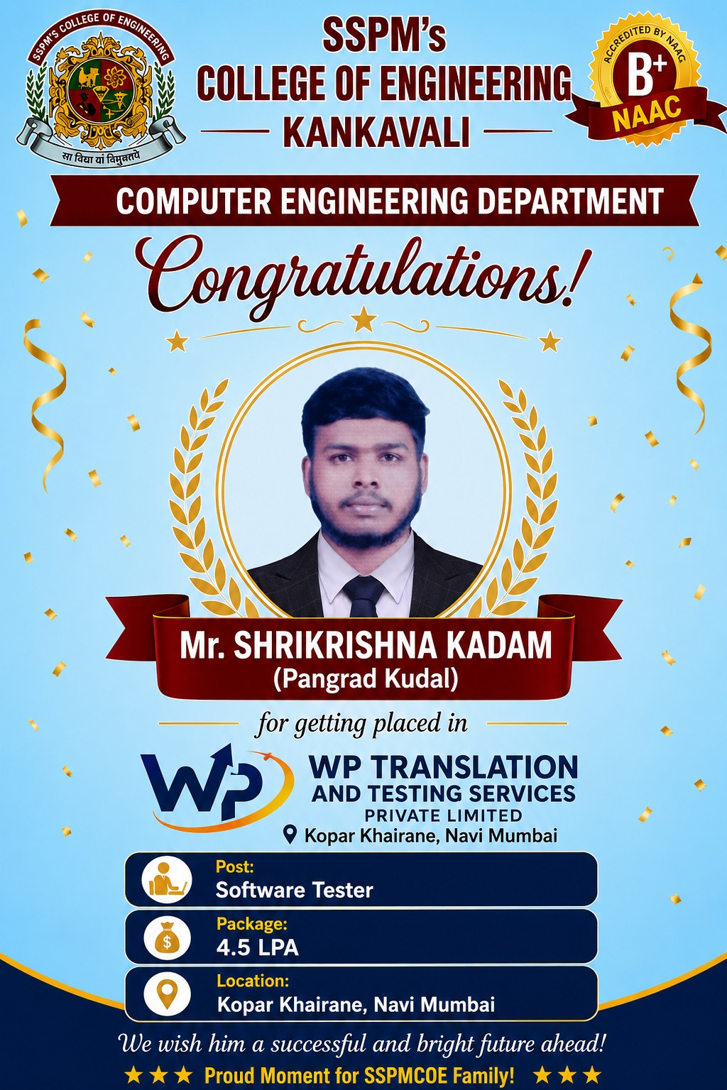 Congratulations for placement in WP TRANSLATION AND TESTING SERVICE