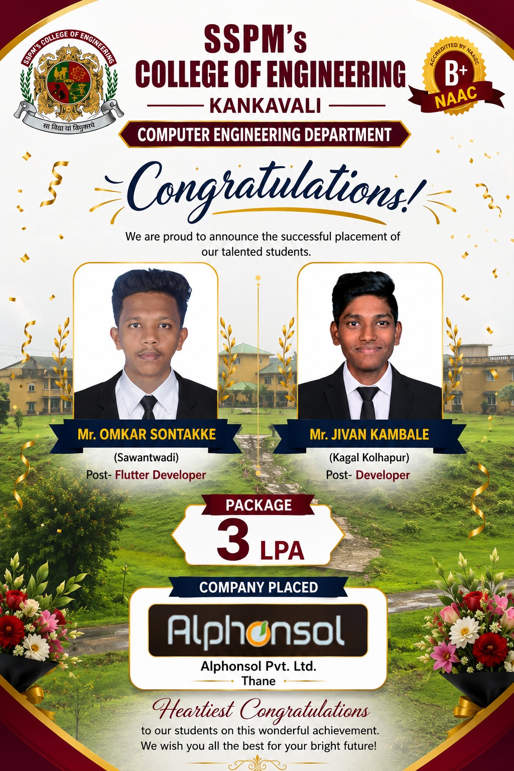 Congratulations for placement in ALPHONSOL PVT.LTD.